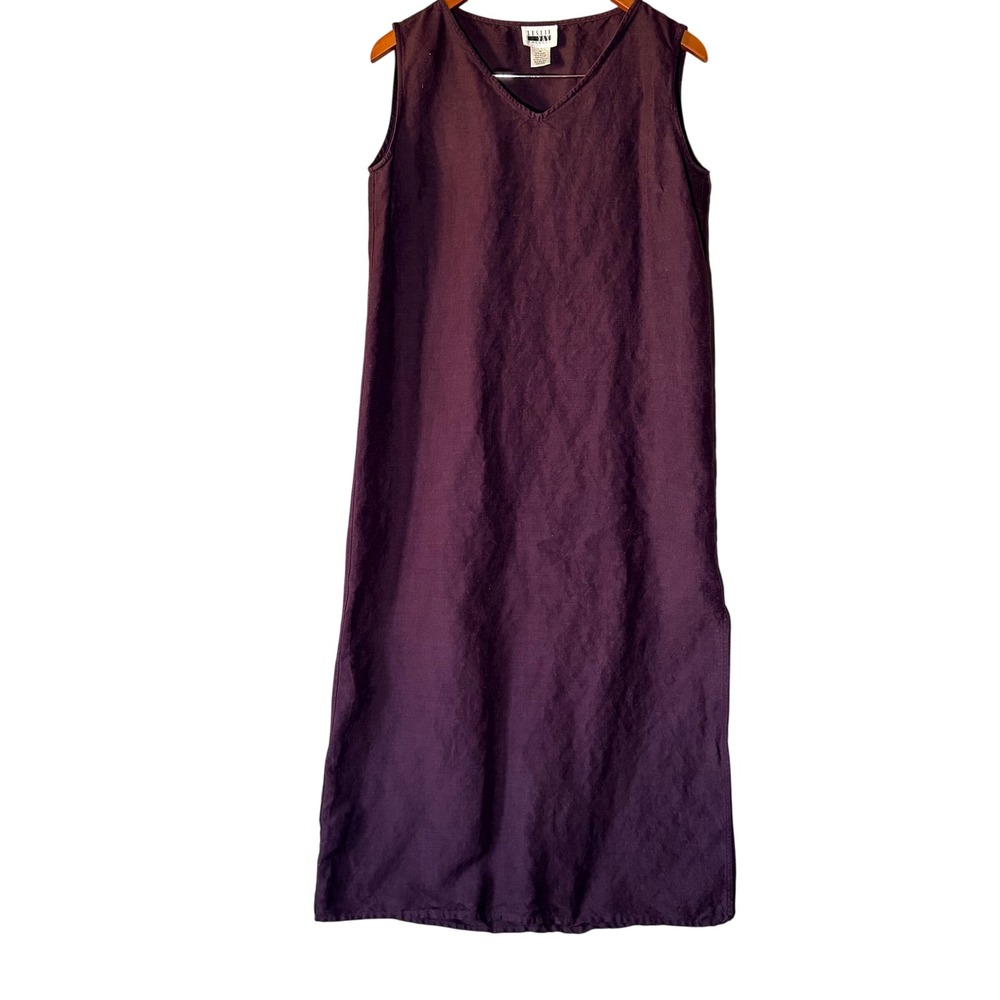 VTG Late 90s Leslie Fay Linen Blend Dress Size M Deep Plum Y2K Shift Career Chic